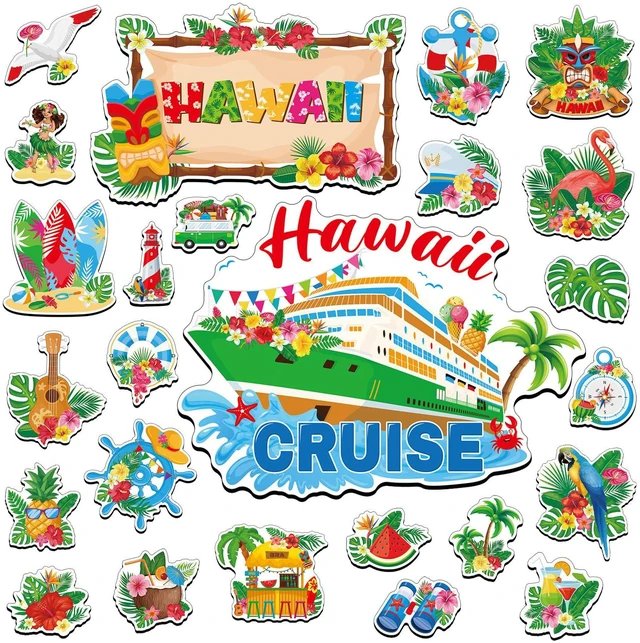 Main image of 25Pcs Summer Cruise Door Magnets Decorations, Tropical Hawaii Refrigerator Magnets Summer Magnetic Cruise Ship Door Decorations for Cabin Fridge Garage Locker Decor