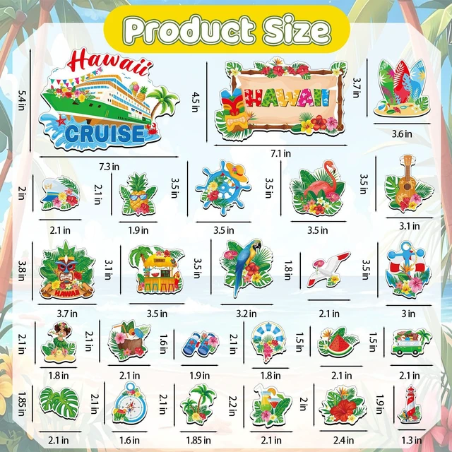 Alt view image 7 of 7 - 25Pcs Summer Cruise Door Magnets Decorations, Tropical Hawaii Refrigerator Magnets Summer Magnetic Cruise Ship Door Decorations for Cabin Fridge Garage Locker Decor