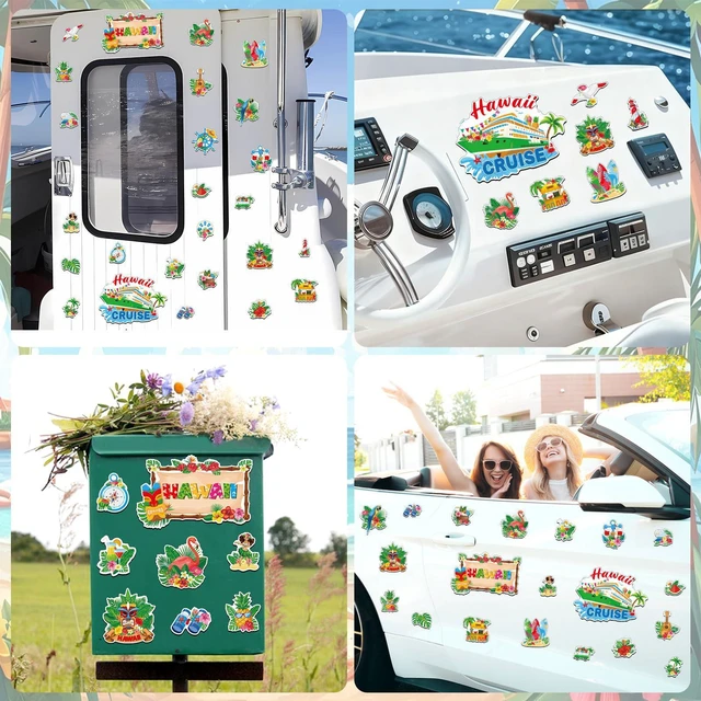 Alt view image 5 of 7 - 25Pcs Summer Cruise Door Magnets Decorations, Tropical Hawaii Refrigerator Magnets Summer Magnetic Cruise Ship Door Decorations for Cabin Fridge Garage Locker Decor