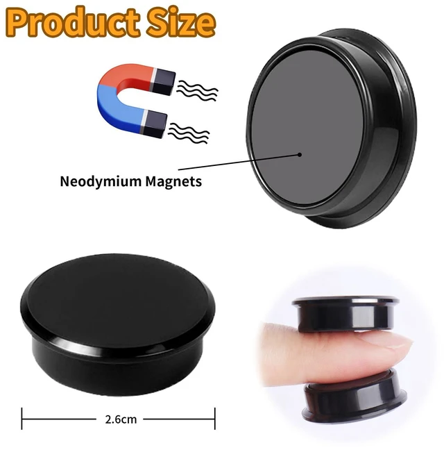 Alt view image 2 of 7 - QOJOPU Fridge Magnets - Strong Small Round Decorative Heavy Duty Magnets for Whiteboard, Crafts, Refrigerator - 10 Pack Black Mini Magnet - Cute Kitchen & Office Magnet for Locker, Map, Classroom