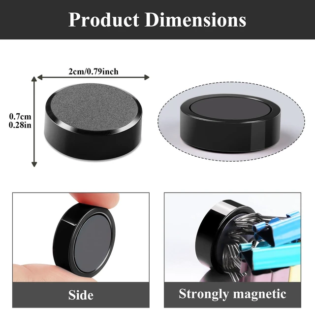 Alt view image 3 of 7 - QOJOPU 10 Pack Strong Fridge Magnets Heavy Duty, Small Round for Whiteboard | Cute decorative black mini refrigerator magnets, perfect for office, map, locker, classroom, kitchen,crafts&photos. Multi-