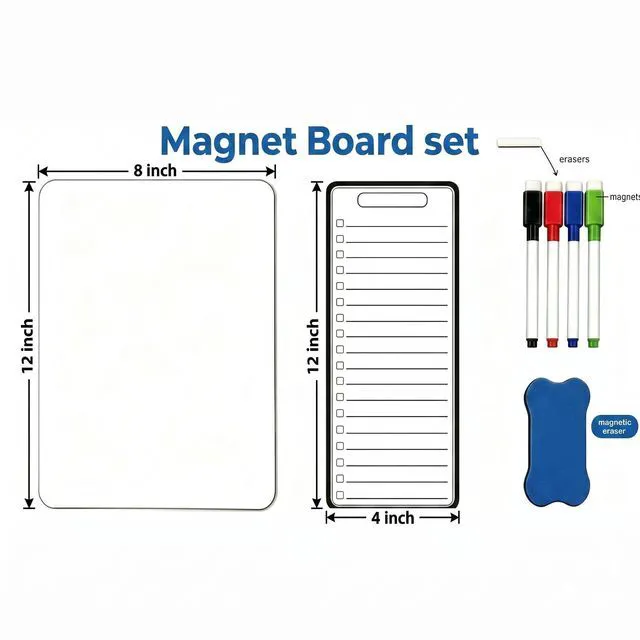 Alt view image 2 of 7 - Dual-Sized Magnetic Whiteboard Set for Fridge 4 Markers and Eraser | Magnetic Dry Erase Board, 12" x 8" & 12" x 4" White board Set for Grocery Lists, Weekly Planning and Family Messages Board