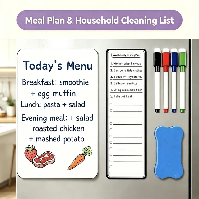 Alt view image 4 of 7 - Dual-Sized Magnetic Whiteboard Set for Fridge 4 Markers and Eraser | Magnetic Dry Erase Board, 12" x 8" & 12" x 4" White board Set for Grocery Lists, Weekly Planning and Family Messages Board