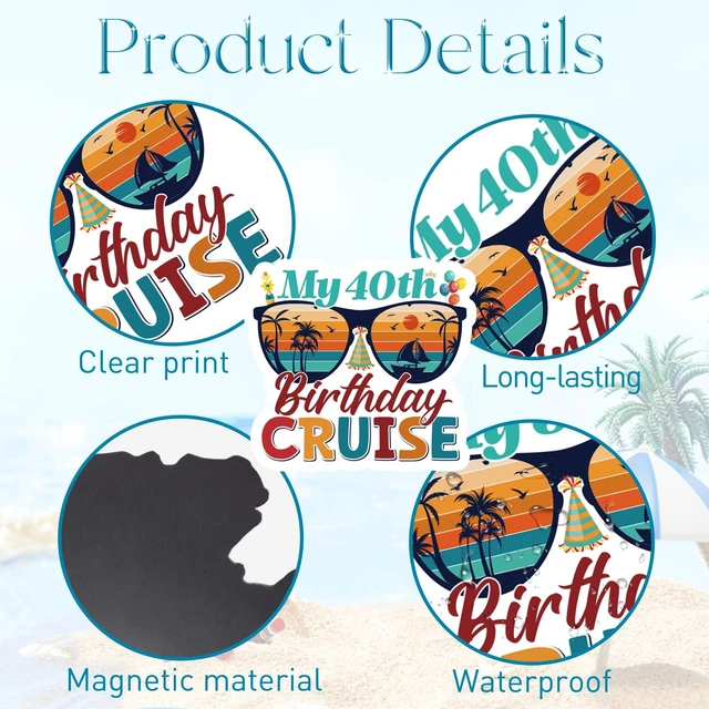 Alt view image 3 of 7 - Cruise Door Magnets, 7 Pcs 40th Birthday Magnets for Cruise Ship Door | Magnetic cruise door decorations for cabin identification, includes pens for names and personalization