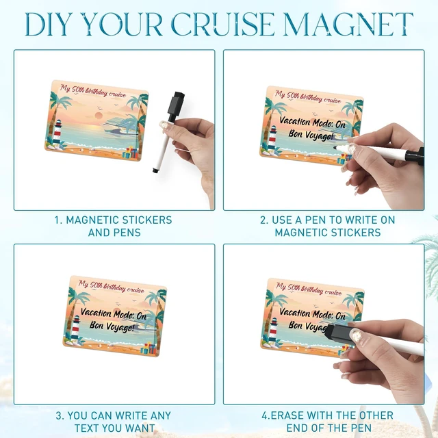 Alt view image 5 of 7 - Cruise Door Magnets, 7 Pcs 40th Birthday Magnets for Cruise Ship Door | Magnetic cruise door decorations for cabin identification, includes pens for names and personalization