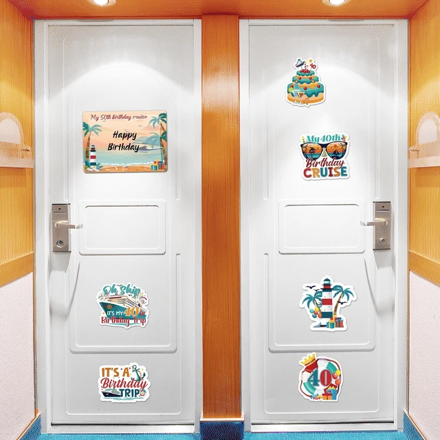 Alt view image 4 of 7 - Cruise Door Magnets, 7 Pcs 40th Birthday Magnets for Cruise Ship Door | Magnetic cruise door decorations for cabin identification, includes pens for names and personalization