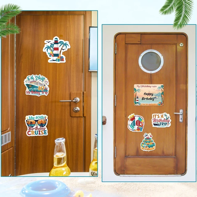 Alt view image 6 of 7 - Cruise Door Magnets, 7 Pcs 40th Birthday Magnets for Cruise Ship Door | Magnetic cruise door decorations for cabin identification, includes pens for names and personalization