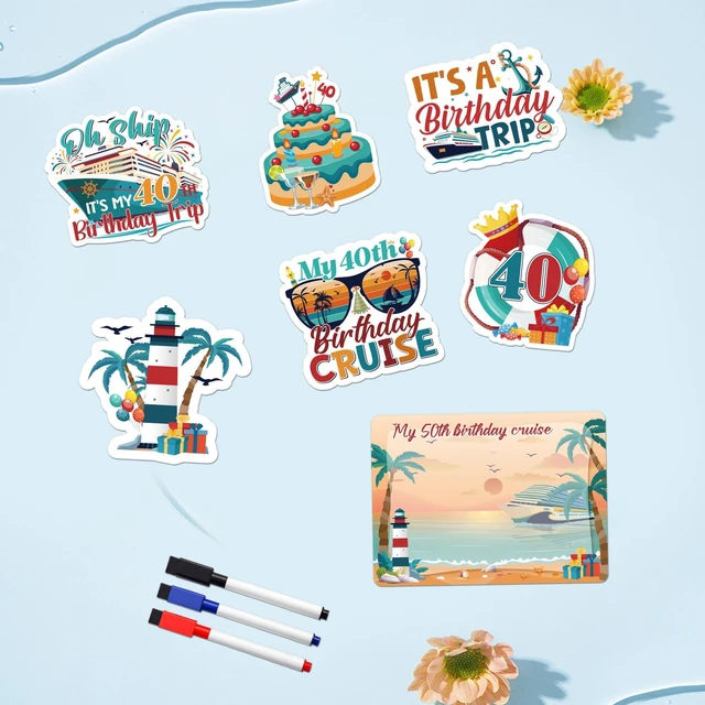 Alt view image 7 of 7 - Cruise Door Magnets, 7 Pcs 40th Birthday Magnets for Cruise Ship Door | Magnetic cruise door decorations for cabin identification, includes pens for names and personalization