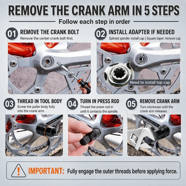 Alt view image 4 of 7 - Fuaynlk Bicycle Crank Puller for Square Taper and Splined Crank Arms | Bike Crank Removal Tool, Crank Puller Bike Tool for Bicycle Crank Arm Removal and Repair