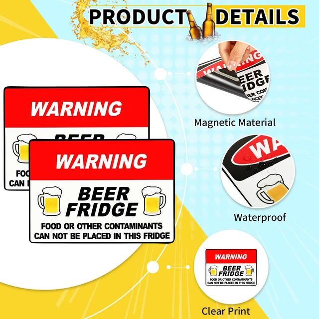 Alt view image 5 of 7 - Fiada 2 Pcs Beer Fridge Magnet 5x7 Inch Warning Sign Funny for Men | Funny Warning Decals for Refrigerator, Beer Magnet Stickers, Brewery Bar Decoration, No Food Contaminants Reminder Sign