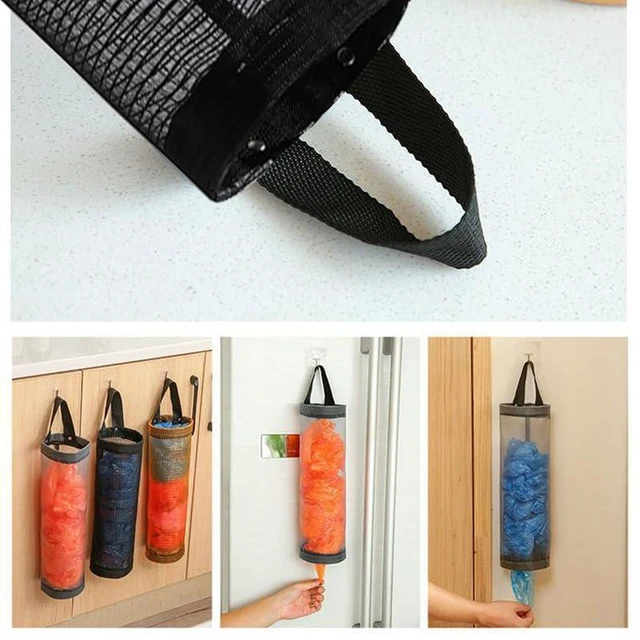 Alt view image 2 of 5 - 2-Pack Plastic Bag Holder Mesh Hanging Grocery Bag Dispenser | Trash Bag Organizer for Plastic Bags, Shopping Bag Storage Solution