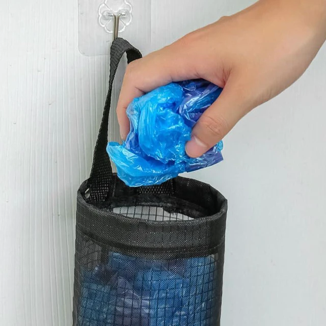 Alt view image 5 of 5 - 2-Pack Plastic Bag Holder Mesh Hanging Grocery Bag Dispenser | Trash Bag Organizer for Plastic Bags, Shopping Bag Storage Solution