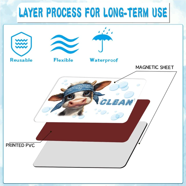 Alt view image 3 of 6 - Dishwasher Magnet Clean Dirty Sign - Cosmisun Cow Dish Washer Magnet Funny Cartoon Cow Double Sided Clean Dirty Magnets for Dishwasher Magnetic Flip Indicator for Home Kitchen Refrigerator Decor