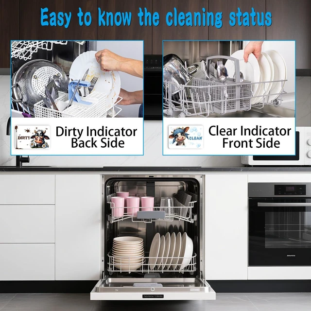 Alt view image 4 of 6 - Dishwasher Magnet Clean Dirty Sign - Cosmisun Cow Dish Washer Magnet Funny Cartoon Cow Double Sided Clean Dirty Magnets for Dishwasher Magnetic Flip Indicator for Home Kitchen Refrigerator Decor