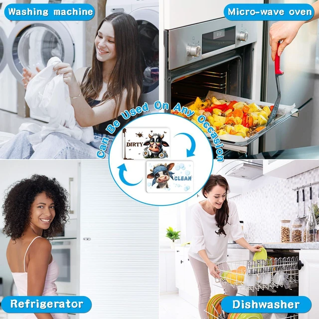 Alt view image 5 of 6 - Dishwasher Magnet Clean Dirty Sign - Cosmisun Cow Dish Washer Magnet Funny Cartoon Cow Double Sided Clean Dirty Magnets for Dishwasher Magnetic Flip Indicator for Home Kitchen Refrigerator Decor