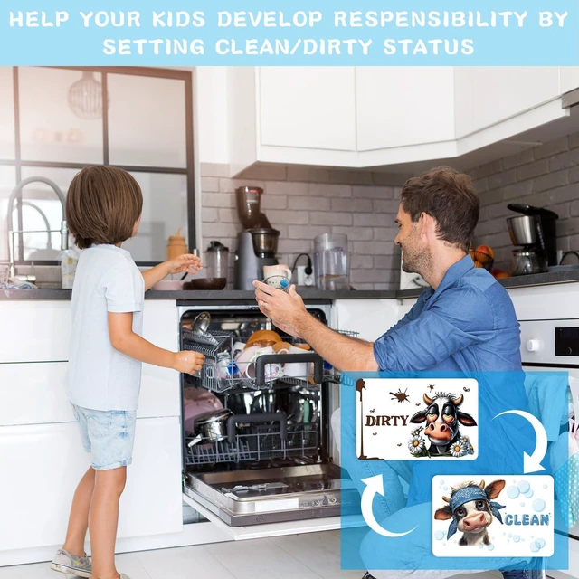 Alt view image 6 of 6 - Dishwasher Magnet Clean Dirty Sign - Cosmisun Cow Dish Washer Magnet Funny Cartoon Cow Double Sided Clean Dirty Magnets for Dishwasher Magnetic Flip Indicator for Home Kitchen Refrigerator Decor