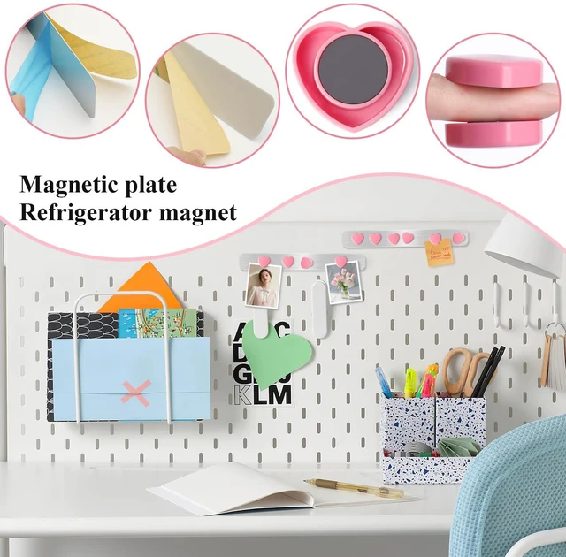 Alt view image 3 of 7 - DUJEQM Magnetic Board Strips - 2Pcs Stainless Iron Magnetic Strips with Adhesive Backing & 10 Pink Heart Magnets, Frameless Small Bulletin Board for Wall, DIY Memo Board for Home Kitchen School Office