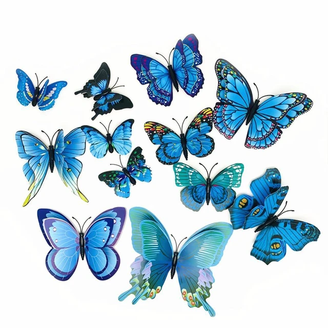 Main image of 12PCS 3D Butterfly Fridge Magnets Wall Sticker Home Party Decor Blue
