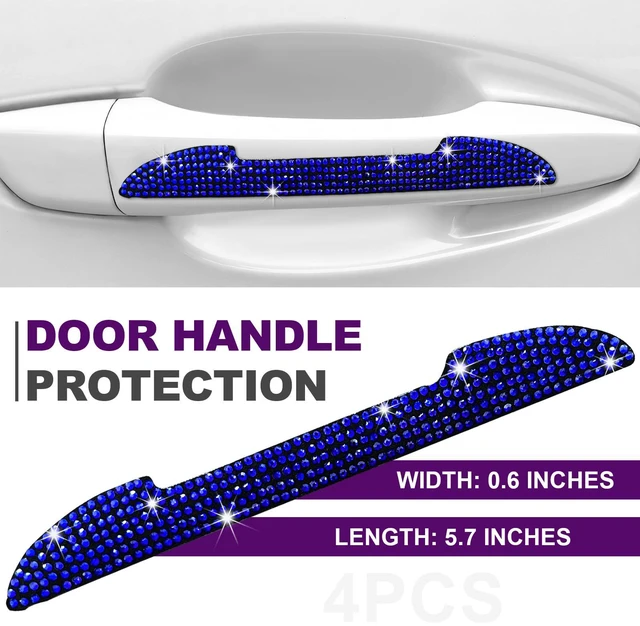 Alt view image 2 of 6 - Xiqaler 4 PCS Bling Car Door Handle Protector, Rhinestone Auto Side Rearview Mirror Scratch Protective Cover, Sparkling Vehicle Door Edge Guard Exterior Accessories for Women Men (Blue)