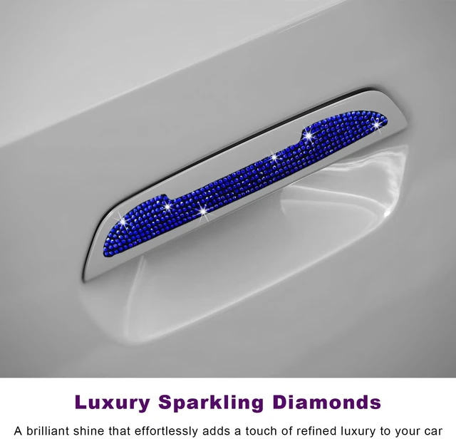 Alt view image 3 of 6 - Xiqaler 4 PCS Bling Car Door Handle Protector, Rhinestone Auto Side Rearview Mirror Scratch Protective Cover, Sparkling Vehicle Door Edge Guard Exterior Accessories for Women Men (Blue)