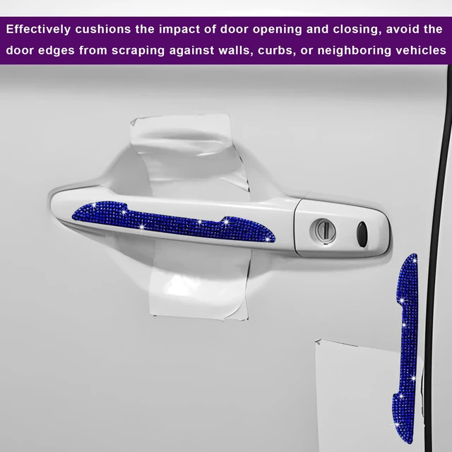 Alt view image 4 of 6 - Xiqaler 4 PCS Bling Car Door Handle Protector, Rhinestone Auto Side Rearview Mirror Scratch Protective Cover, Sparkling Vehicle Door Edge Guard Exterior Accessories for Women Men (Blue)