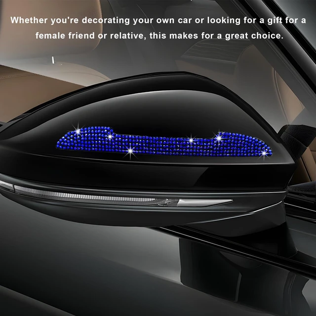 Alt view image 6 of 6 - Xiqaler 4 PCS Bling Car Door Handle Protector, Rhinestone Auto Side Rearview Mirror Scratch Protective Cover, Sparkling Vehicle Door Edge Guard Exterior Accessories for Women Men (Blue)