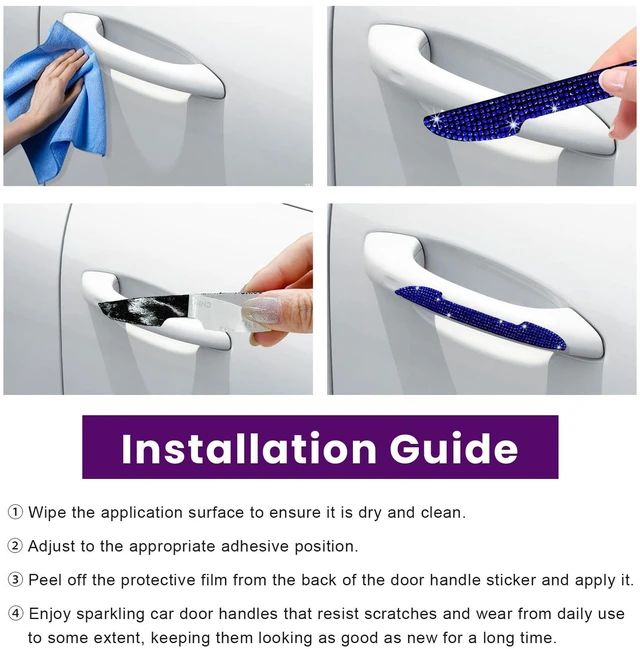 Alt view image 5 of 6 - Xiqaler 4 PCS Bling Car Door Handle Protector, Rhinestone Auto Side Rearview Mirror Scratch Protective Cover, Sparkling Vehicle Door Edge Guard Exterior Accessories for Women Men (Blue)