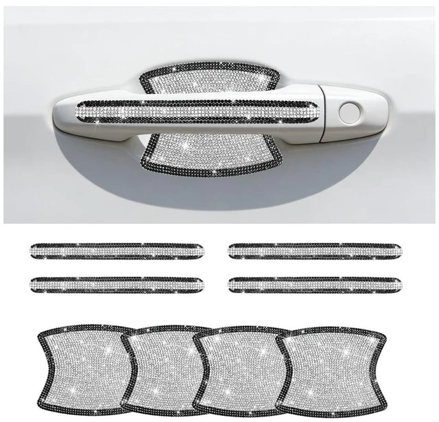 Main image of Norkmdi 8PCS Bling Car Door Handle Protector, Crystal Rhinestone Vehicle Door Bowl Scratch Cover Sticker, Glitter Automotive Exterior Decor Accessories, Universal for SUV Sedan Truck (Black/White)