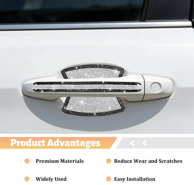 Alt view image 3 of 6 - Norkmdi 8PCS Bling Car Door Handle Protector, Crystal Rhinestone Vehicle Door Bowl Scratch Cover Sticker, Glitter Automotive Exterior Decor Accessories, Universal for SUV Sedan Truck (Black/White)