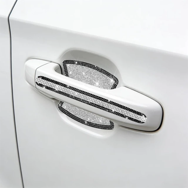 Alt view image 6 of 6 - Norkmdi 8PCS Bling Car Door Handle Protector, Crystal Rhinestone Vehicle Door Bowl Scratch Cover Sticker, Glitter Automotive Exterior Decor Accessories, Universal for SUV Sedan Truck (Black/White)