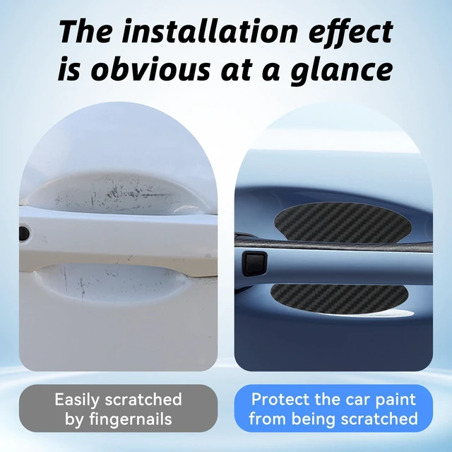 Alt view image 3 of 6 - Alieemo 4 Pack 3.78 x 3.43 Inch Door Handle Protector Stickers, Black | carbon fiber texture, adhesive-backed installation, helps reduce cup-area scuffs, car exterior accessories