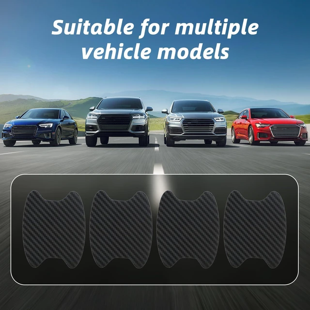 Alt view image 4 of 6 - Alieemo 4 Pack 3.78 x 3.43 Inch Door Handle Protector Stickers, Black | carbon fiber texture, adhesive-backed installation, helps reduce cup-area scuffs, car exterior accessories