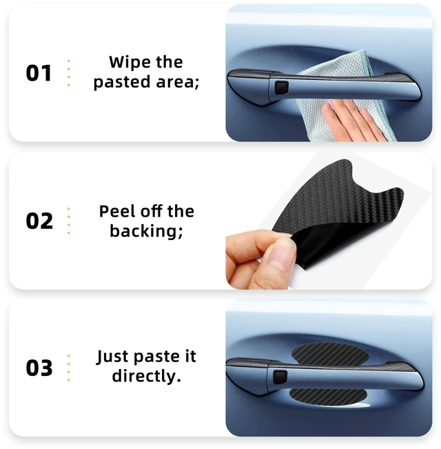 Alt view image 5 of 6 - Alieemo 4 Pack 3.78 x 3.43 Inch Door Handle Protector Stickers, Black | carbon fiber texture, adhesive-backed installation, helps reduce cup-area scuffs, car exterior accessories