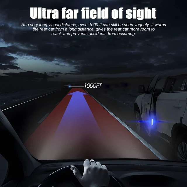 Alt view image 4 of 6 - AUKEPO 4PCS Car Door Reflective Warning Stickers, Blue | night-visibility surface, anti-collision prompt strips, fits most cars, SUVs, and trucks, car exterior accessories