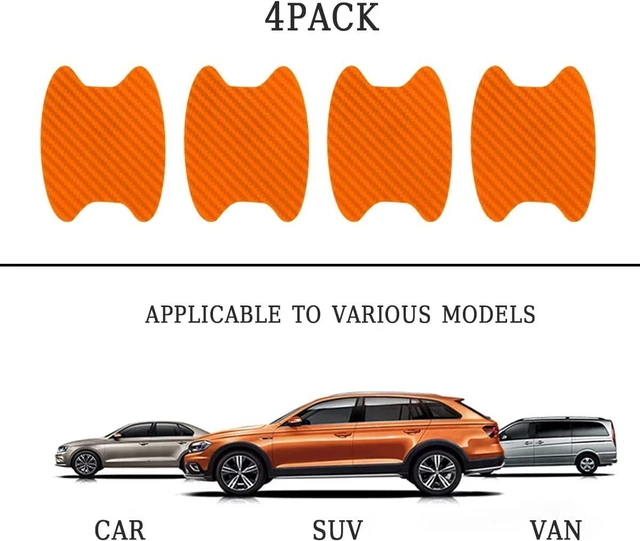 Alt view image 5 of 7 - XINLIYA 4PCS Carbon Fiber Door Handle Protector Films, Orange | 3D textured surface, adhesive backing, water and UV resistant, removable without residue, car exterior accessories