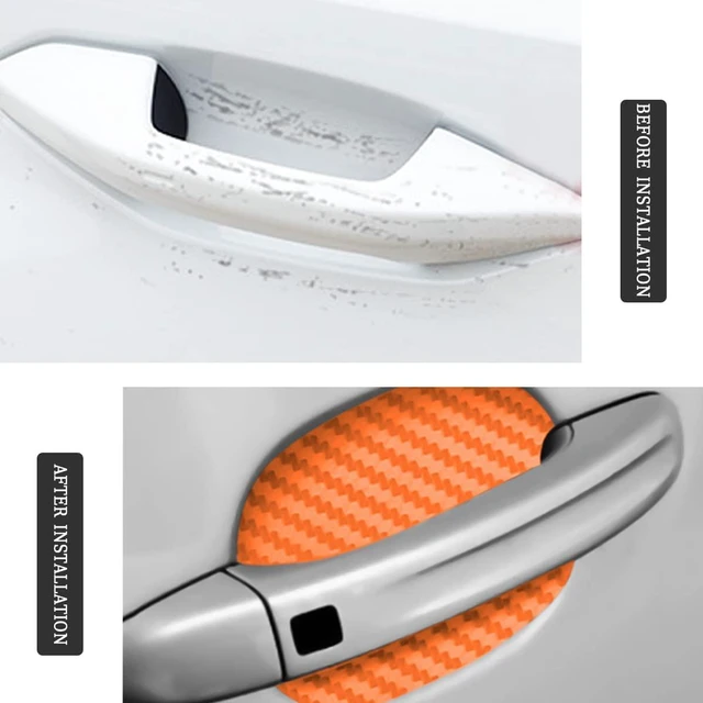 Alt view image 6 of 7 - XINLIYA 4PCS Carbon Fiber Door Handle Protector Films, Orange | 3D textured surface, adhesive backing, water and UV resistant, removable without residue, car exterior accessories