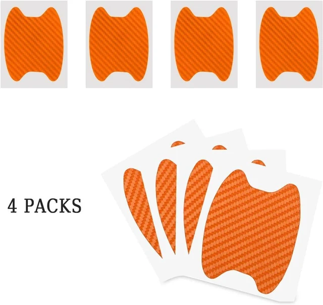 Alt view image 7 of 7 - XINLIYA 4PCS Carbon Fiber Door Handle Protector Films, Orange | 3D textured surface, adhesive backing, water and UV resistant, removable without residue, car exterior accessories