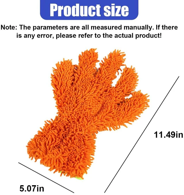 Alt view image 2 of 6 - UHANBUT 2PCS Car Wash Mitts, Double Sided Chenille Microfiber Dusting Gloves with 5-Finger Design, Anti-Scratch Auto Interior Exterior Detailing Mitt for Cleaning Wheel Tight Spot (Orange)