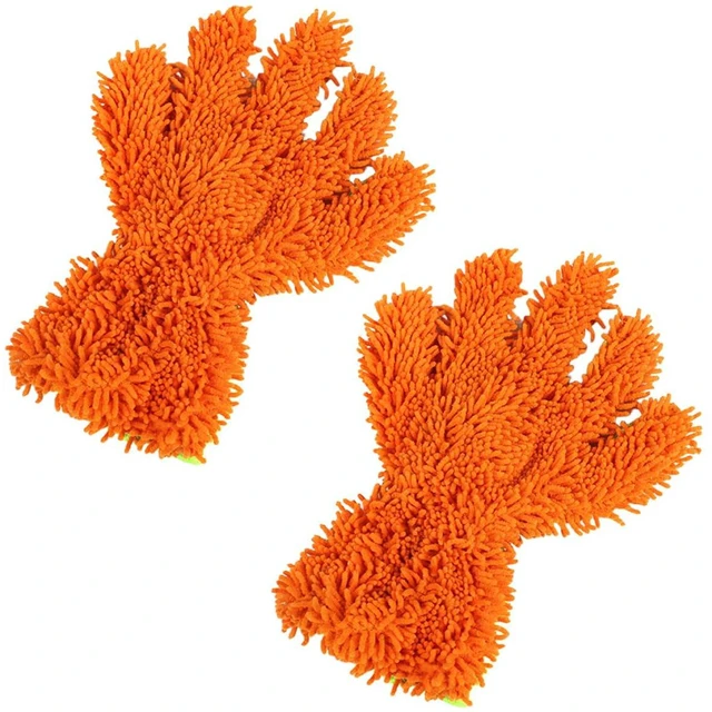 Main image of UHANBUT 2PCS Car Wash Mitts, Double Sided Chenille Microfiber Dusting Gloves with 5-Finger Design, Anti-Scratch Auto Interior Exterior Detailing Mitt for Cleaning Wheel Tight Spot (Orange)