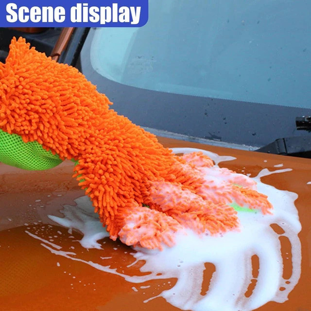 Alt view image 6 of 6 - UHANBUT 2PCS Car Wash Mitts, Double Sided Chenille Microfiber Dusting Gloves with 5-Finger Design, Anti-Scratch Auto Interior Exterior Detailing Mitt for Cleaning Wheel Tight Spot (Orange)