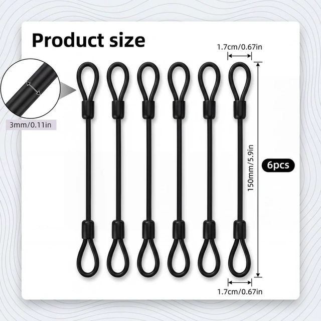 Alt view image 2 of 7 - 6 Pack Steel Cable with Loops, 3mm Stainless Steel Safety Cable | with Sturdy PVC Coating, Lanyard Cables for Outdoor Adventures Home Safety Travel Protection