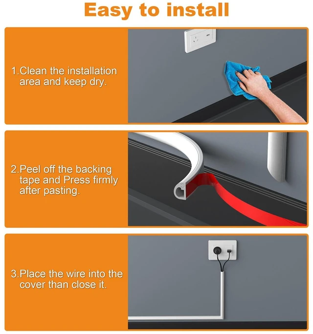 Alt view image 7 of 7 - 39" Silicone TV Cord Hider for Wall Mounted TV, Self-Adhesive Wire Hiders for TV on Wall, Wire Concealer for Cords Hide Cables, Cable Covers White, Raceway Cable Management, Electric Wire Channels 1m