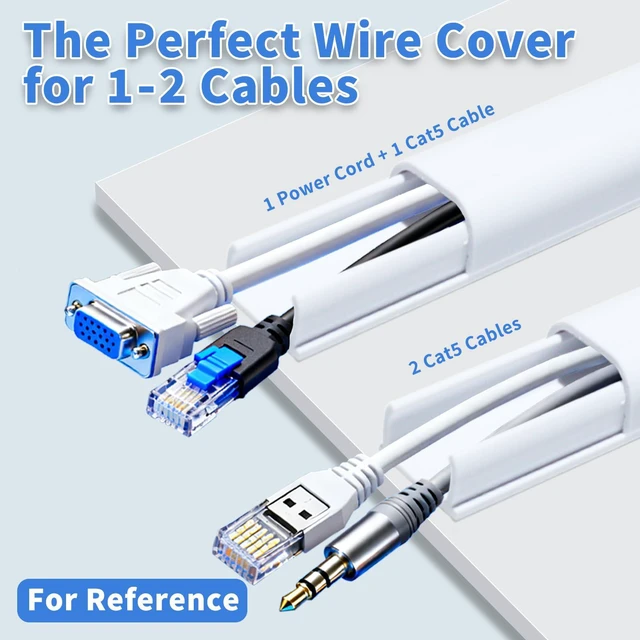 Alt view image 3 of 7 - Wire Covers for 2 Cords, 70in (5X L14in) Wire Hider on Wall Mounted, White Cord Cover Kit, Cable Cover Cable Concealer for Extension Cord, Ethernet Cable, Speaker Wire, 0.7in(W) x 0.4in(H)