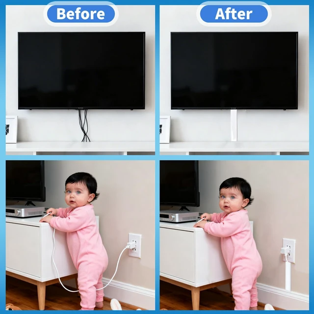 Alt view image 4 of 7 - Wire Covers for 2 Cords, 70in (5X L14in) Wire Hider on Wall Mounted, White Cord Cover Kit, Cable Cover Cable Concealer for Extension Cord, Ethernet Cable, Speaker Wire, 0.7in(W) x 0.4in(H)