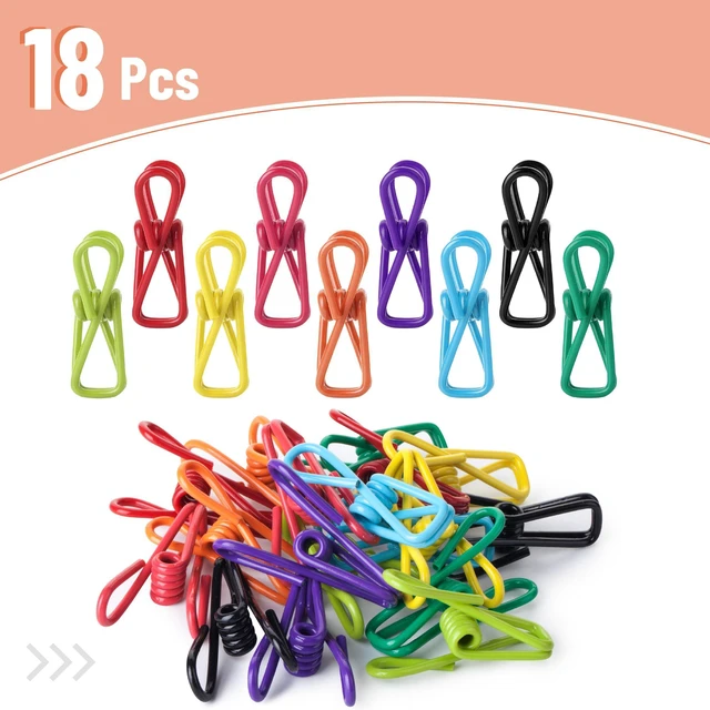 Alt view image 2 of 7 - PVC-Coated Utility Clips, 2 Inch, 18 Pack, Colorful | PVC-Coated Steel Chip Bag Clips for Sealing Food, Paper Holder, Clothesline Clip for Laundry Hanging, Kitchen Bags