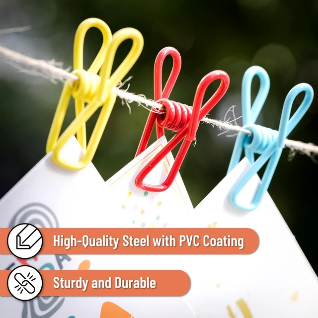 Alt view image 4 of 7 - PVC-Coated Utility Clips, 2 Inch, 18 Pack, Colorful | PVC-Coated Steel Chip Bag Clips for Sealing Food, Paper Holder, Clothesline Clip for Laundry Hanging, Kitchen Bags