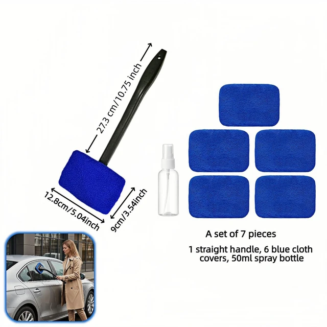 Alt view image 3 of 7 - Car Windshield Cleaning Tool with 6 Reusable Washable Microfiber Pads, Telescopic Handle & 180° Rotating Head No Streak Interior Glass Wiper Kit for Auto, Truck, SUV