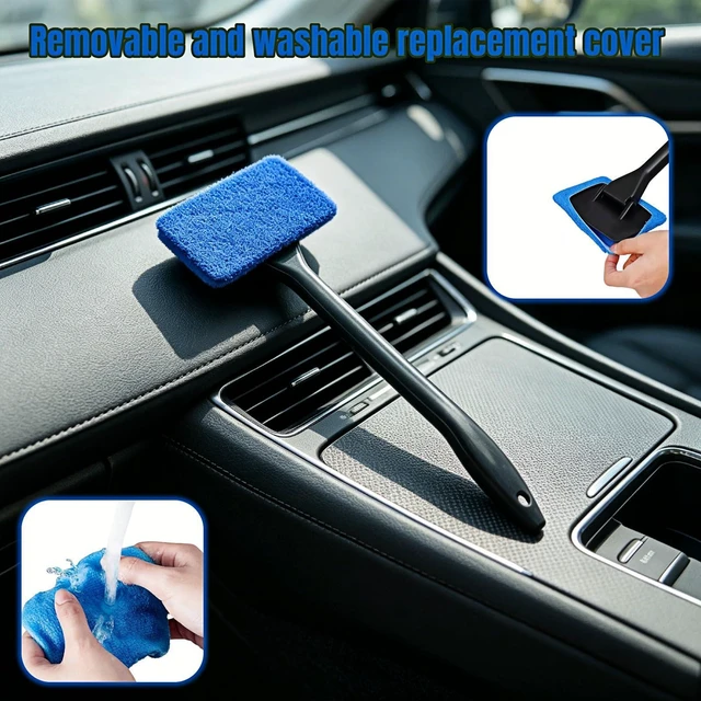 Alt view image 4 of 7 - Car Windshield Cleaning Tool with 6 Reusable Washable Microfiber Pads, Telescopic Handle & 180° Rotating Head No Streak Interior Glass Wiper Kit for Auto, Truck, SUV