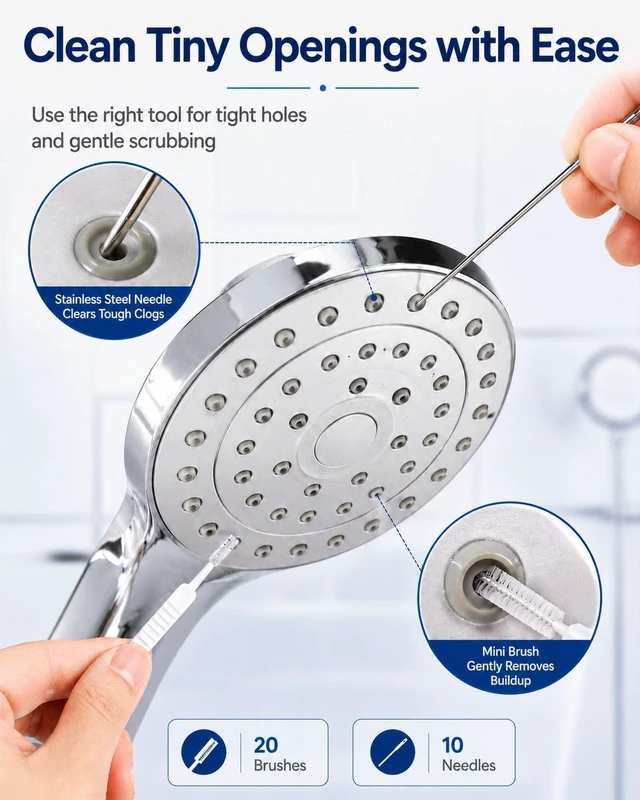 Alt view image 5 of 7 - 30 Pcs Shower Head Cleaning Brush Set Cleaner Picks - Small Hole Nozzle Unclogger, Anti-Clogging Shower Head Cleaner with Storage Boxes