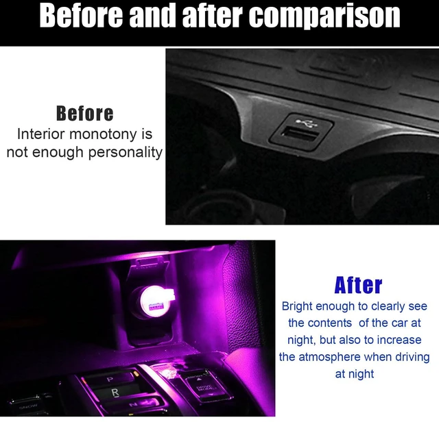 Alt view image 5 of 6 - Sylvil 2 PCS USB LED Car Interior Atmosphere Lamp, Portable Mini LED Night Light, Plug-in USB Interface Trunk Ambient Lighting Kit, Universal Interior Car Accessories (Purple)